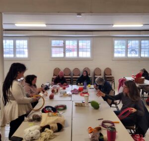 Craft club gathering in the Fellowship Hall at Rev. George L. Fox Memorial Chapel